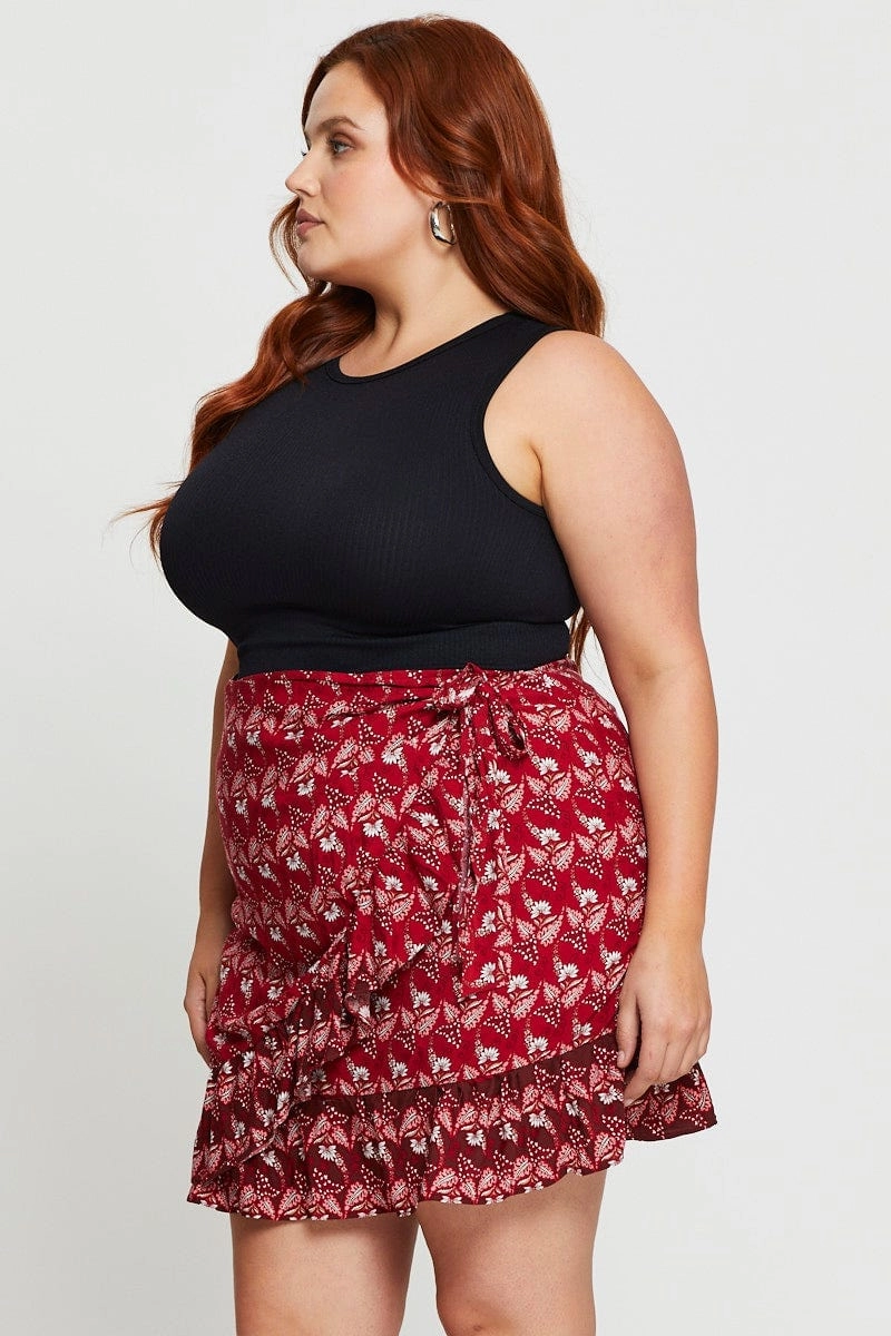 Boho Print Mini Skater Skirt Ruffle Hem Cool Details