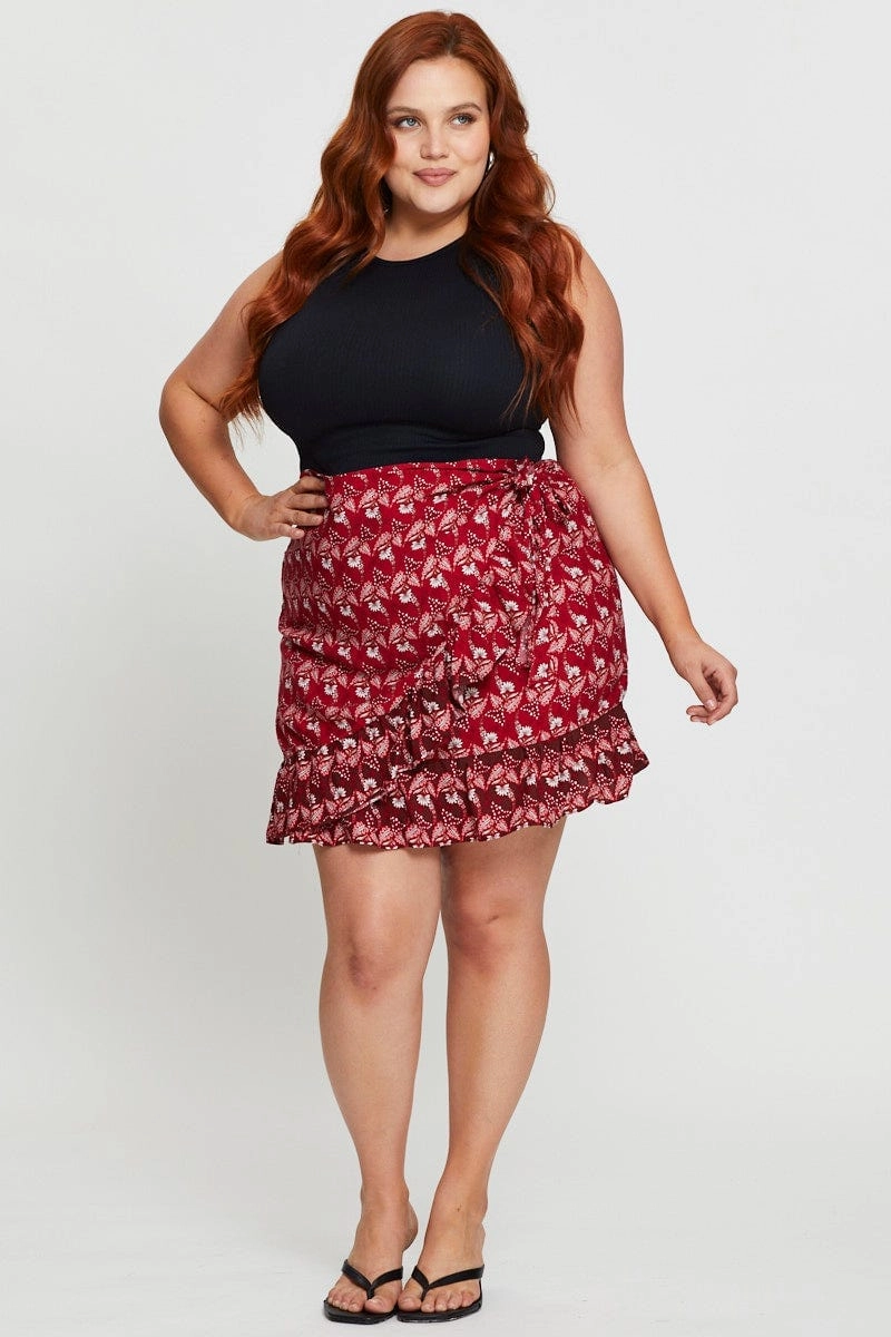 Refined Finish Outfit Focus Boho Print Mini Skater Skirt Ruffle Hem