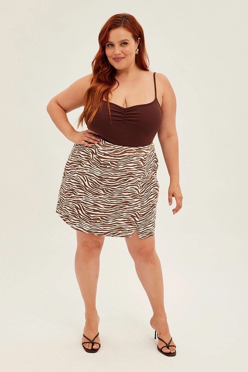 Neutrals Only Creative Layering Multi Animal Print Mini Skirt Zebra Print A Line Cotton