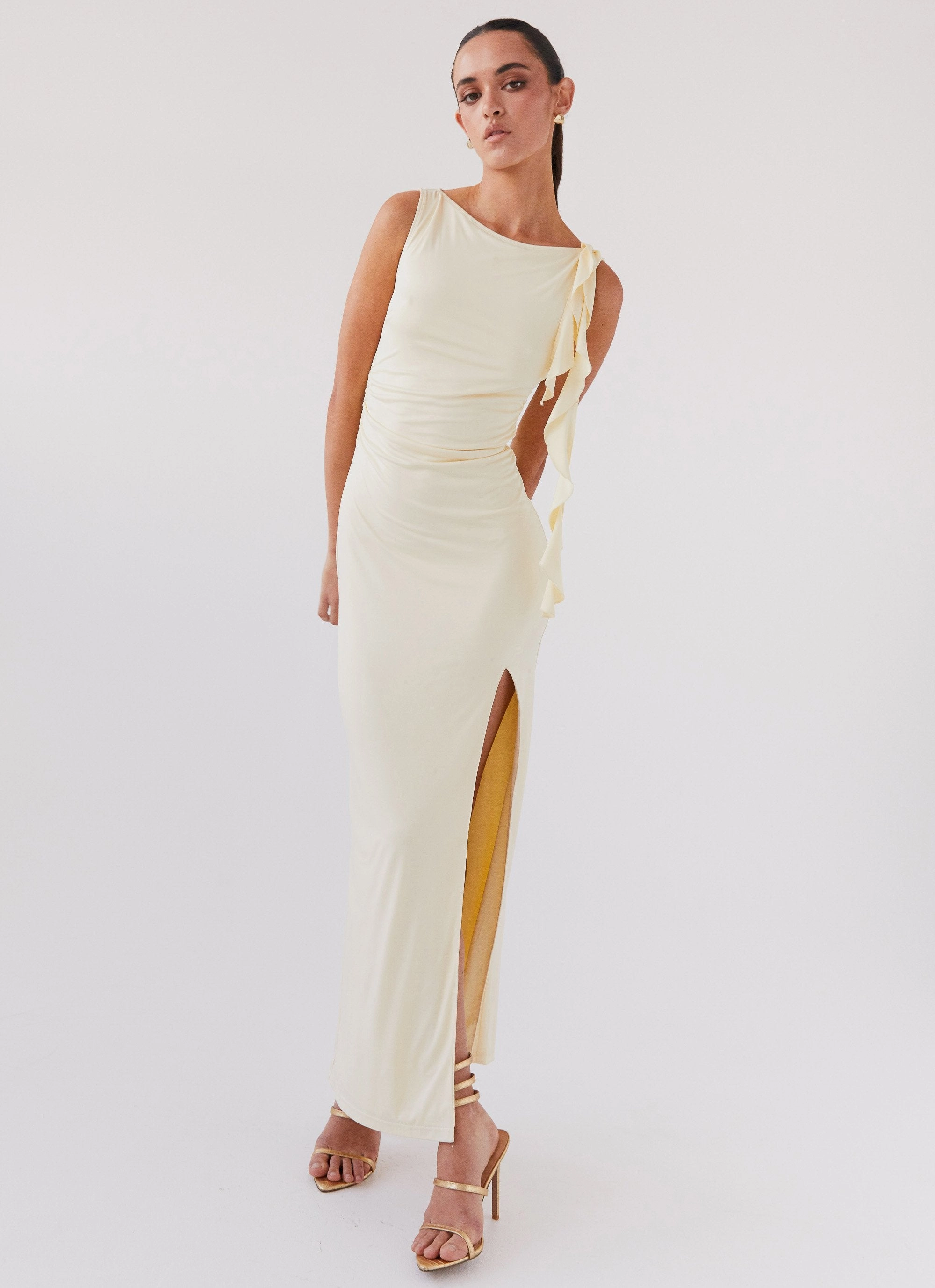 Stay With Me Frill Maxi Dress - Buttercream Fashion-Forward Fit
