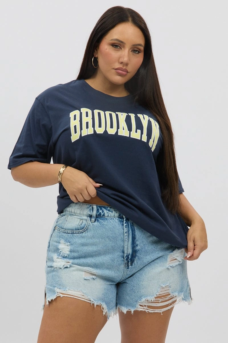 Blue Graphic T Shirt Short Sleeve Crew Neck Performance Wear Fit Perfect Fit Wear