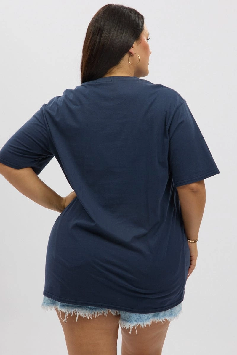 Comfort and Fit Blue Graphic T Shirt Short Sleeve Crew Neck