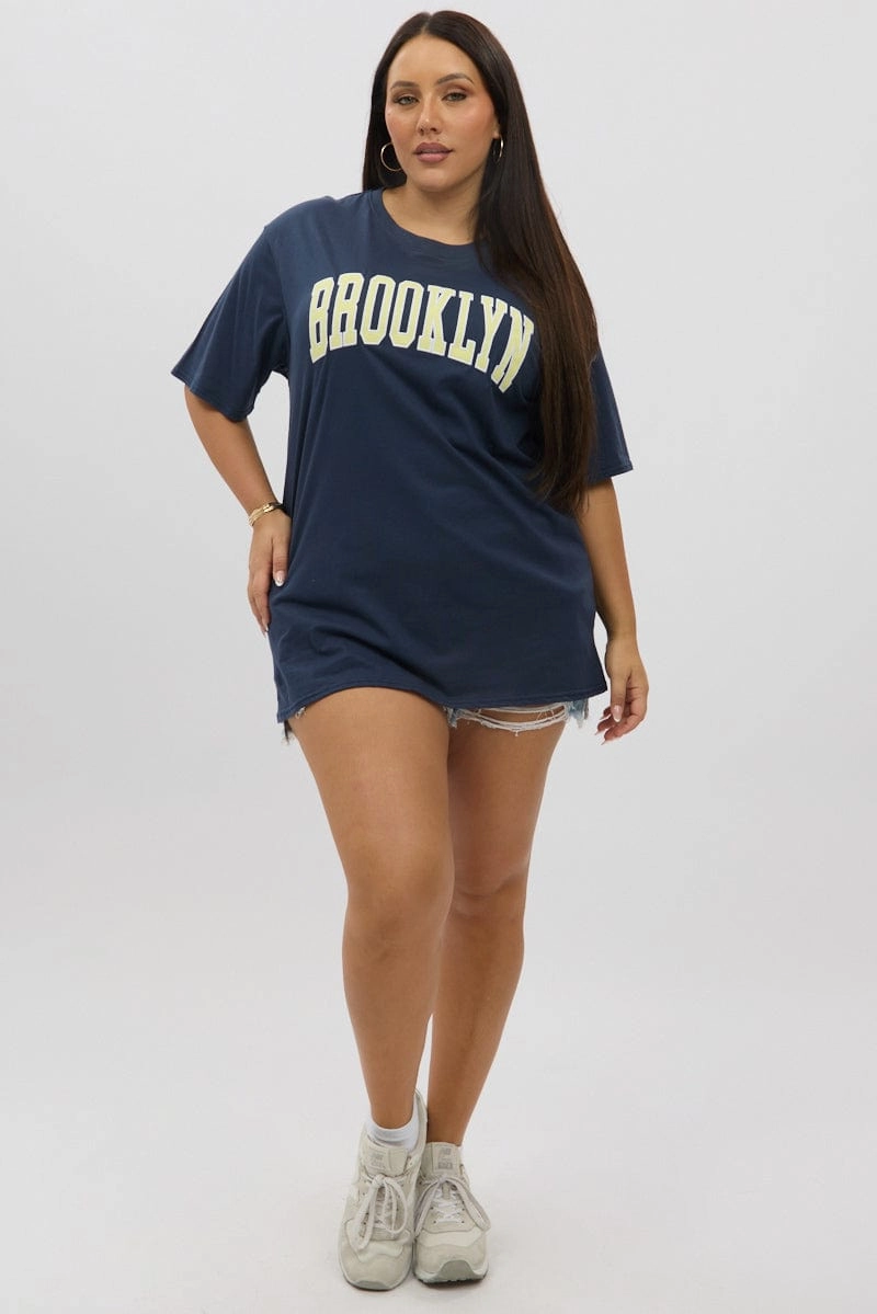 Sleek Performance Wear Blue Graphic T Shirt Short Sleeve Crew Neck