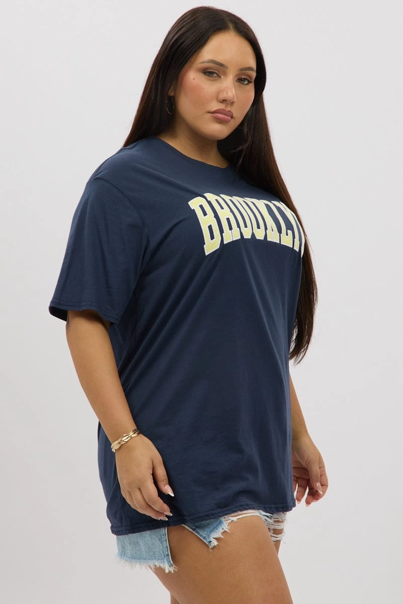 Everyday Trend Blue Graphic T Shirt Short Sleeve Crew Neck