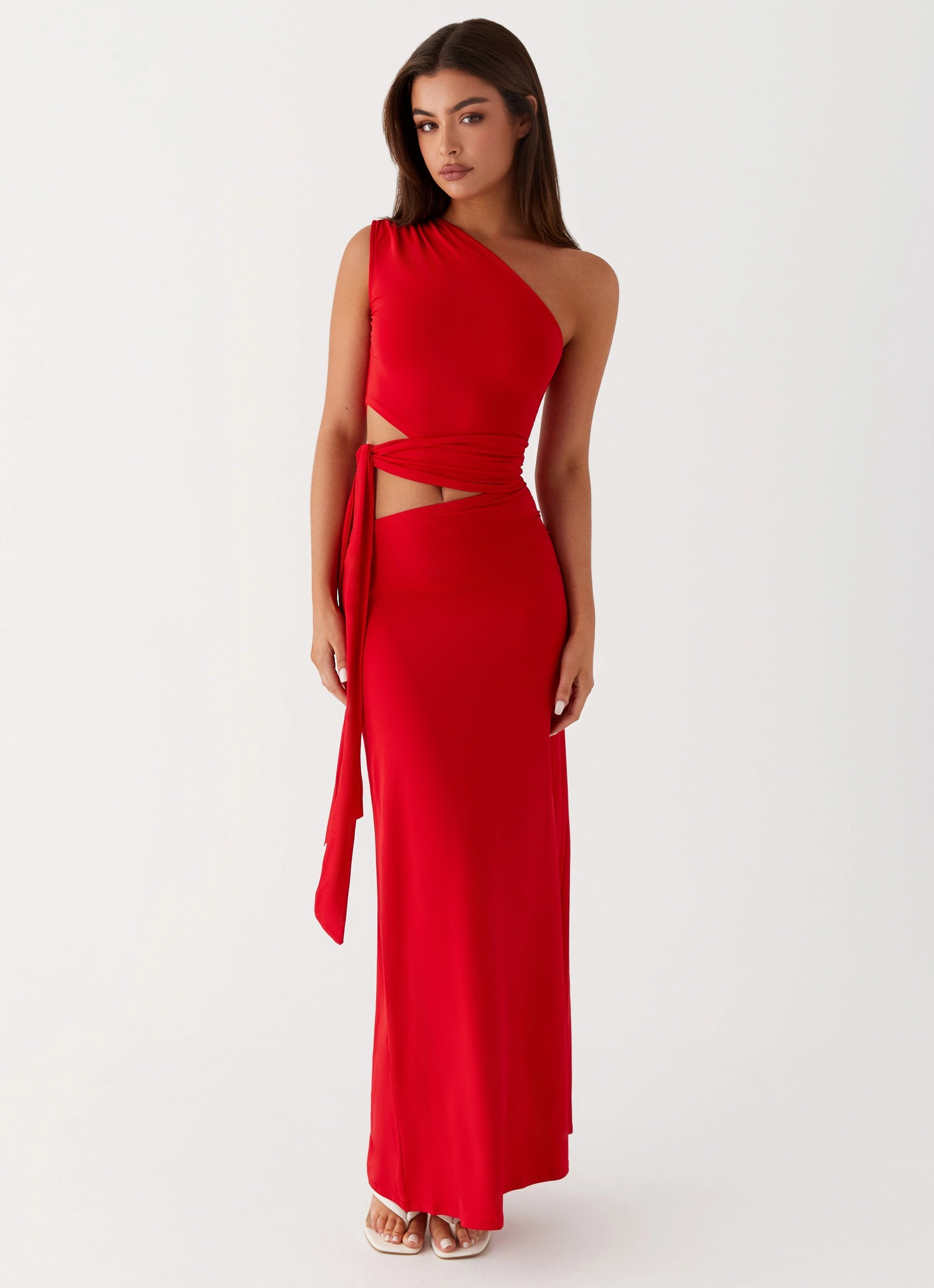 Interchangeable-Detail LightweightMaterial Love Me Tie Maxi Dress - Red