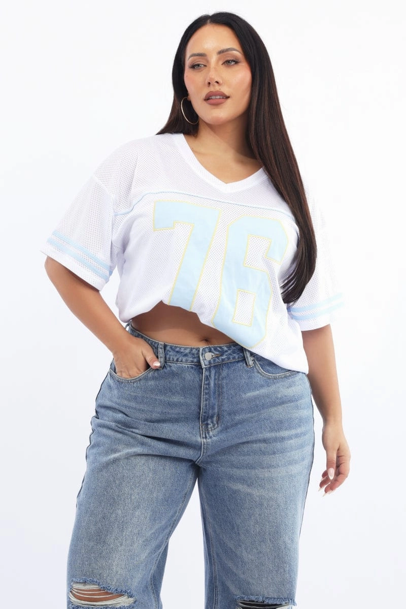 White Graphic T-shirt Short Sleeve V-neck perfect for all-day wear Layering Wear