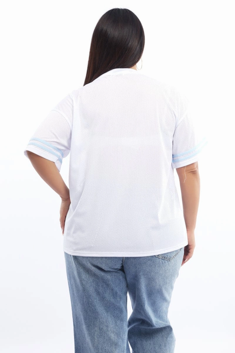 White Graphic T-shirt Short Sleeve V-neck Long sleeved warmth