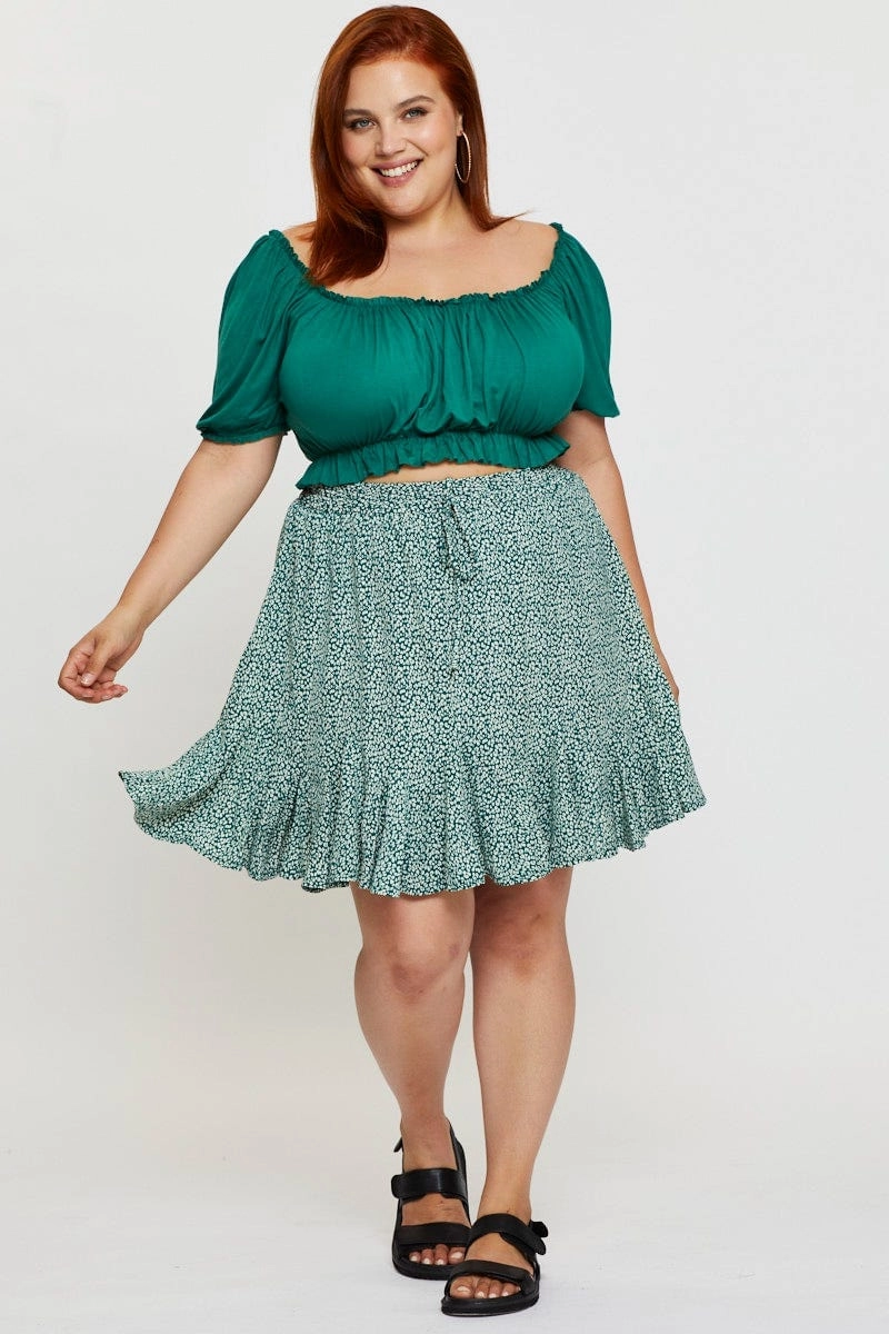 High Rise Animal Print Mini Skater Skirt Ruffle Hem