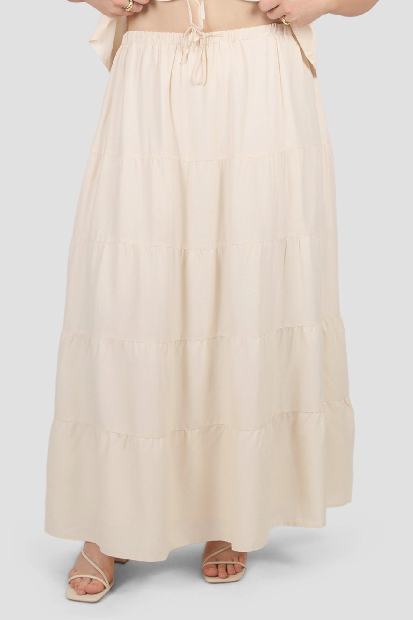 ZYLA TIERED MAXI SKIRT NEUTRAL Balanced Outfit Eco Friendly Dye