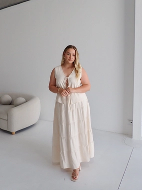 ZYLA TIERED MAXI SKIRT NEUTRAL Shape Enhancing Adjustable drawstring