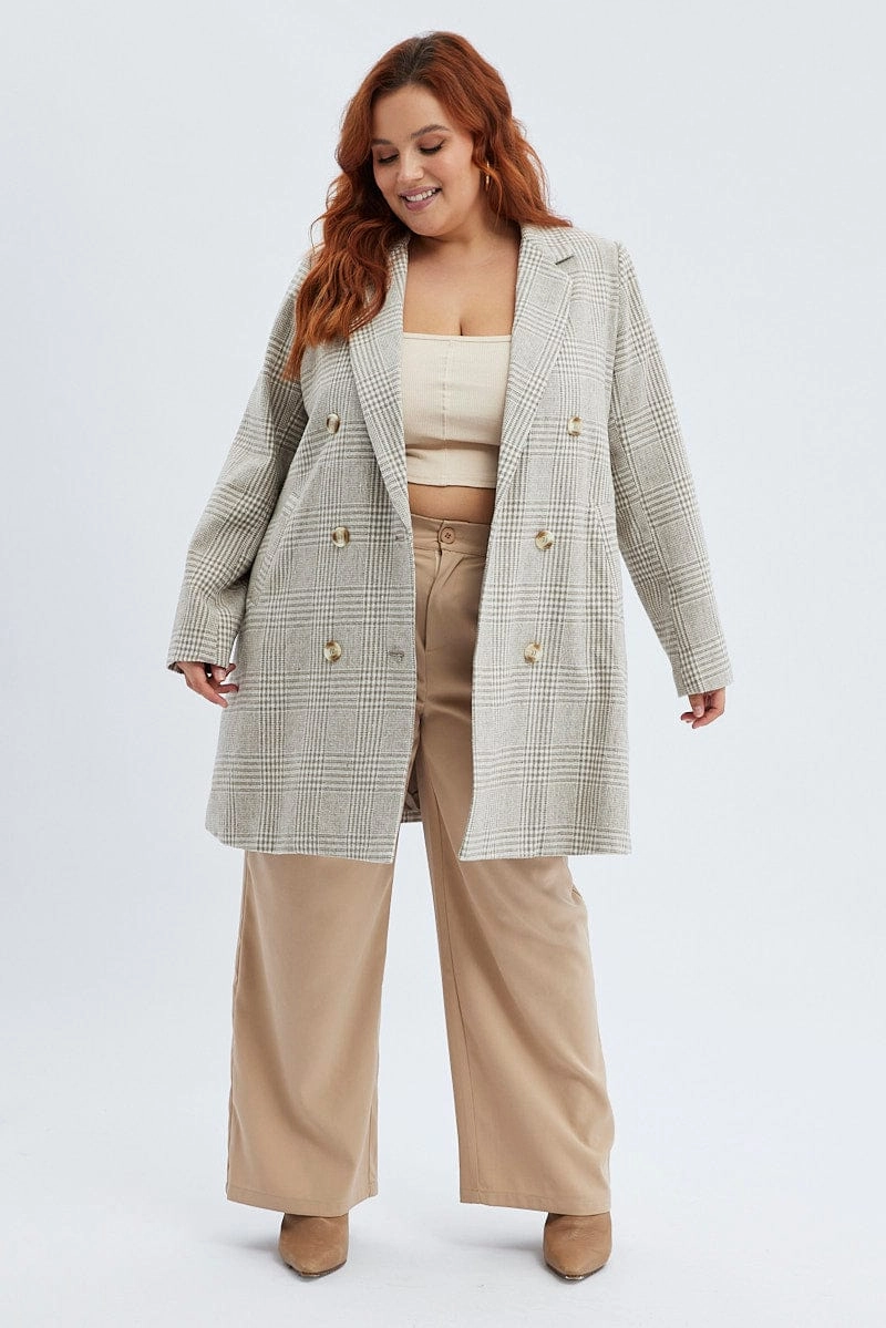 Easy Care Fabric Odor Resistant Camel Check Longline Coat Lined
