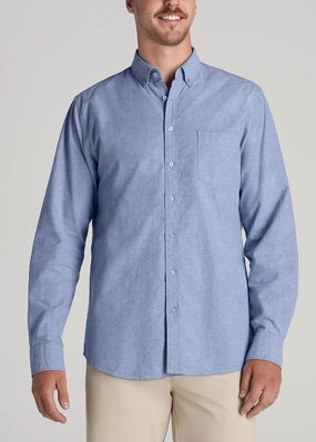 Hidden Pocket Formal Shirt Washed Oxford Shirt for Tall Men in Dark Sky Blue