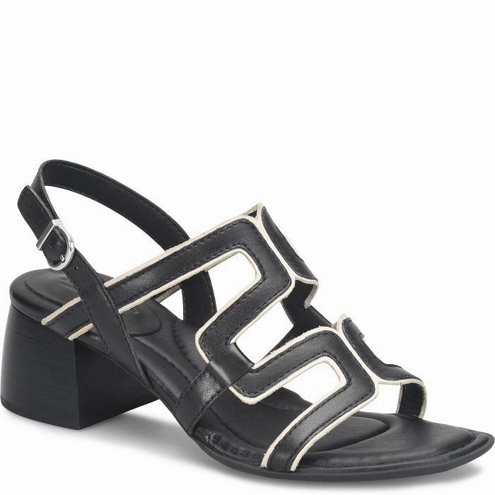 Born Women's Sofia Heeled Sandal - Black/Birch Vegan Synthetic Leather Slip Away