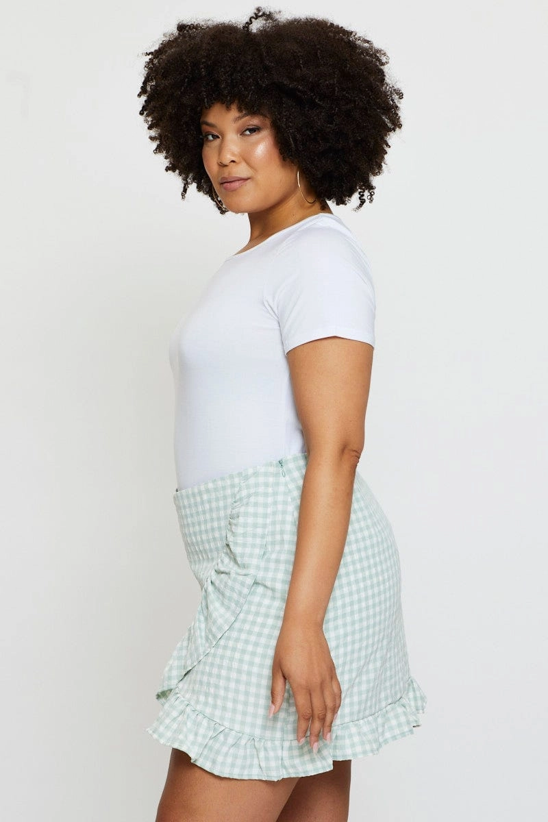 Soft Finish Check Skort Skirt High Rise Frill Hem