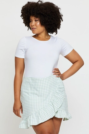 Check Skort Skirt High Rise Frill Hem Durable Stitching