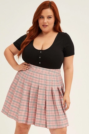 Check Pleated Skirt Mini Twist Front Media Feature