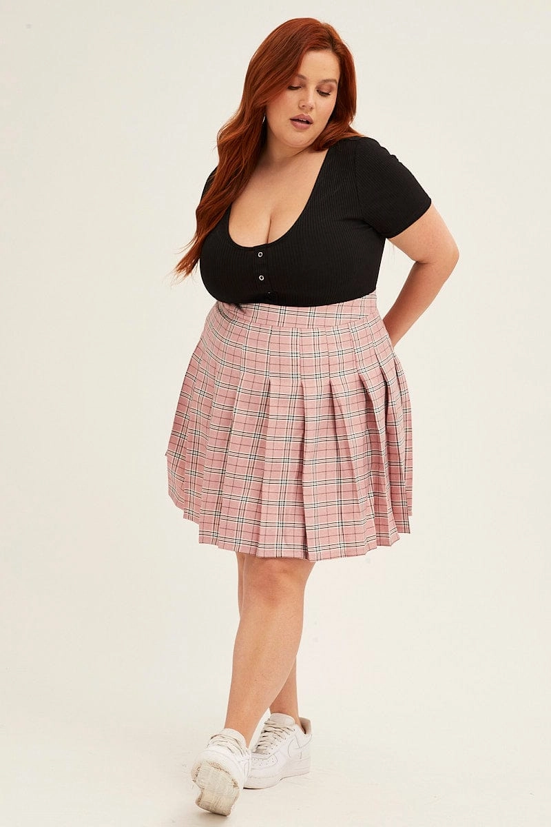 Check Pleated Skirt Mini Easy Motion Artistic Influence