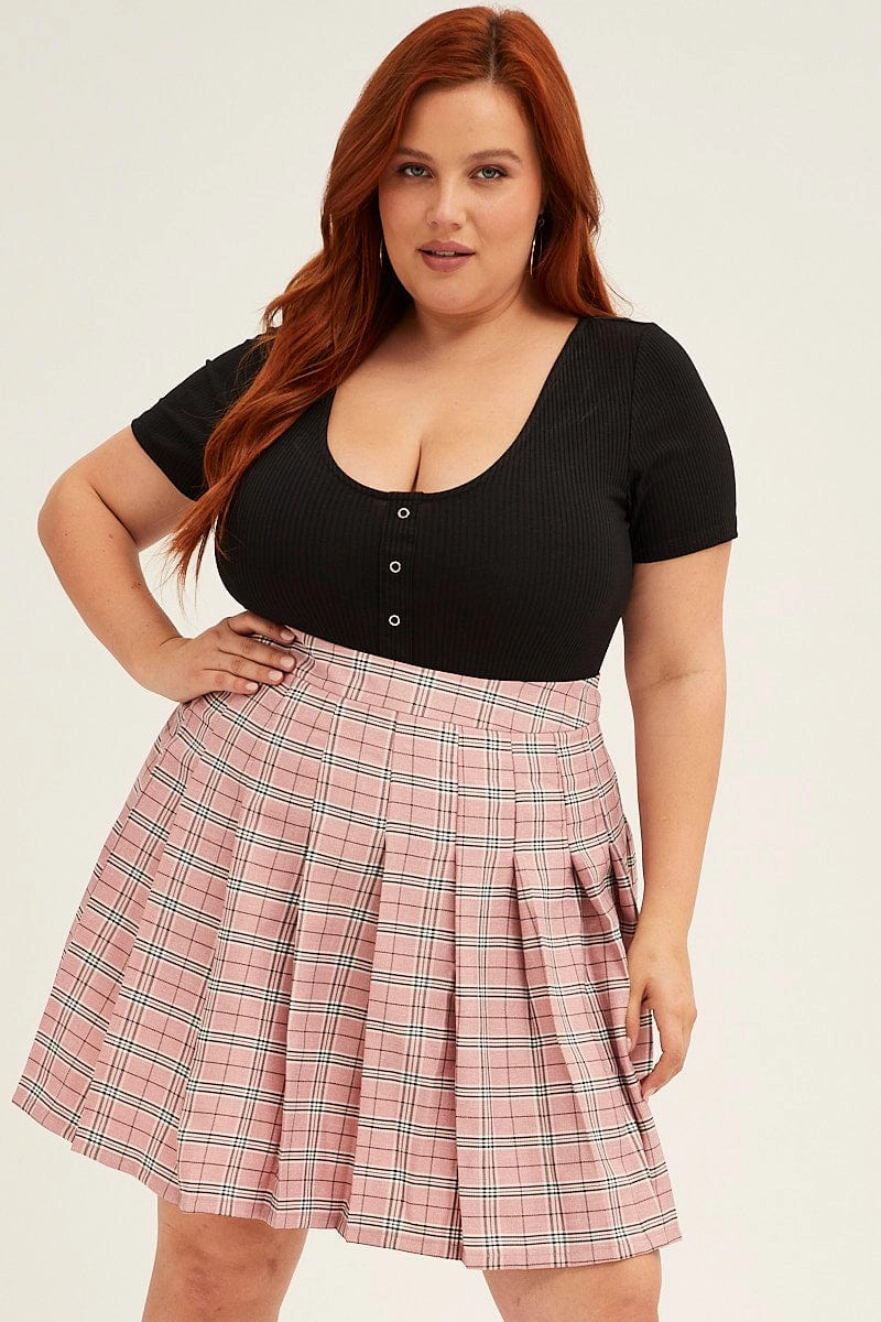 Check Pleated Skirt Mini Twist Front Media Feature