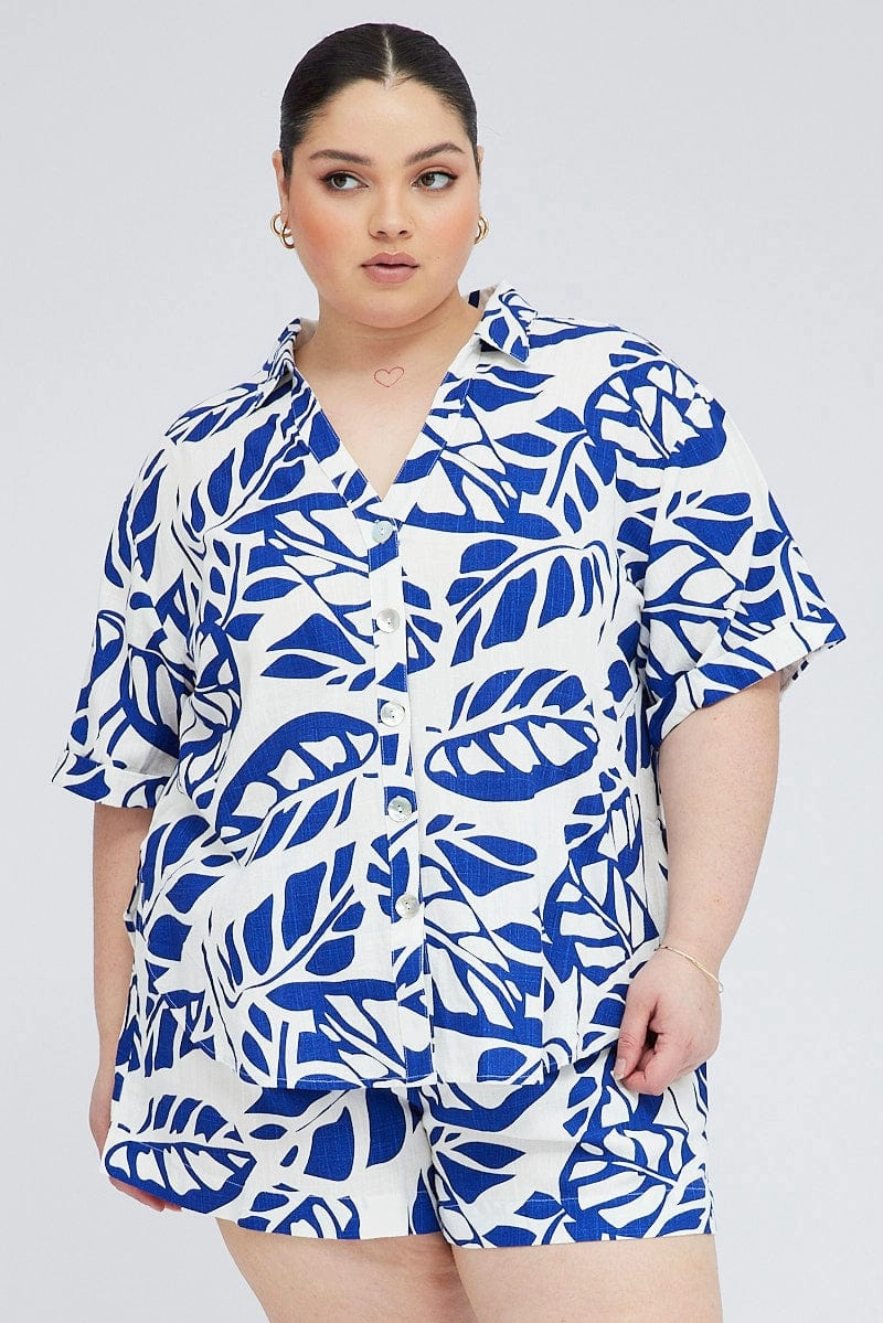 Gym Companion Blue Abstract Relaxed Shirt Short Sleeve