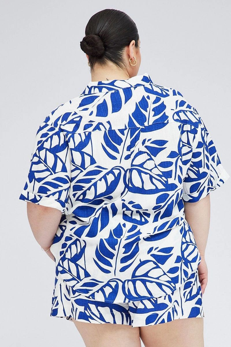 Blue Abstract Relaxed Shirt Short Sleeve Unisex wear
