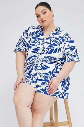 Blue Abstract Relaxed Shirt Short Sleeve handmade touch