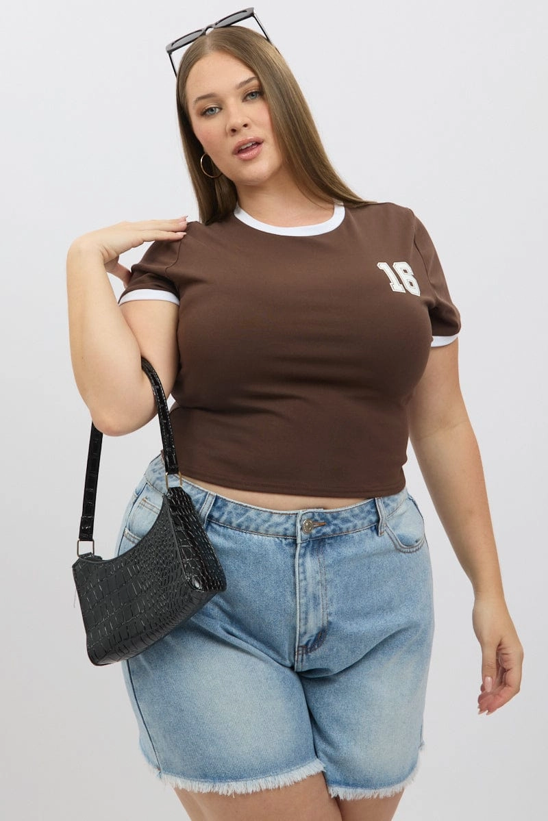 Relaxed Wearable Breathable Mesh Panels Brown Graphic T Shirt Short Sleeve Crew Neck