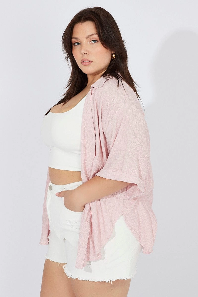 Pink Relaxed Shirt Short Sleeve Textured Breathable Underarm Vents