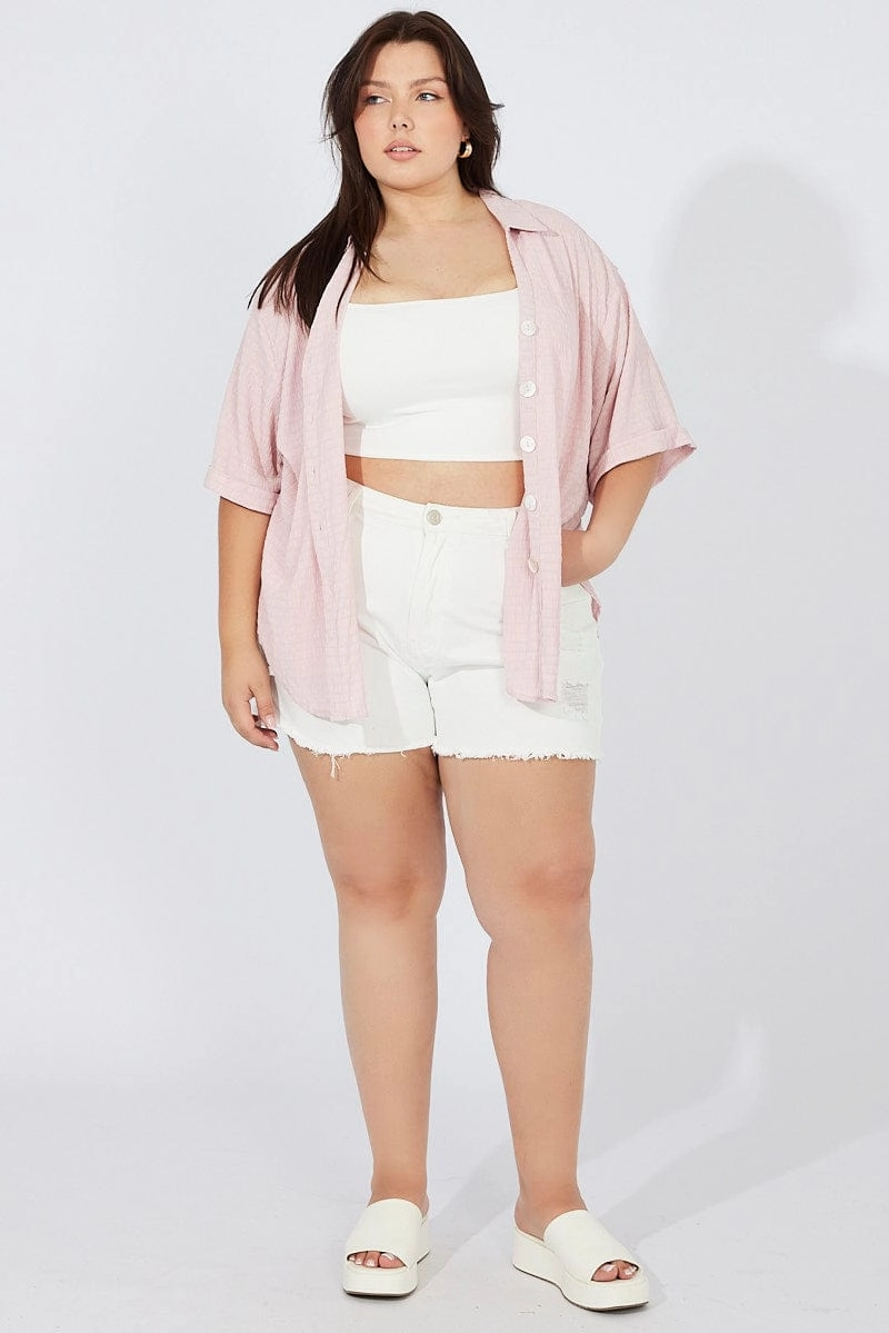 Soft touch finish Pink Relaxed Shirt Short Sleeve Textured