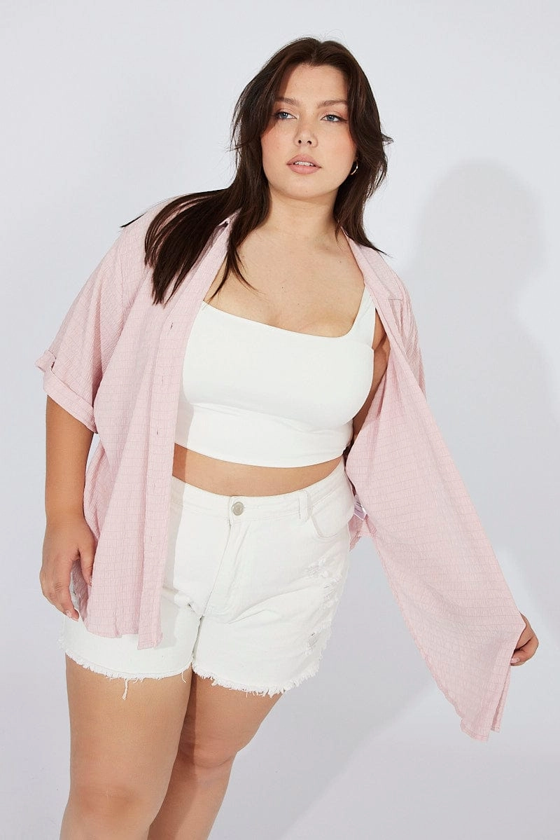 Odorless Binding Tape Cool Comfort Pink Relaxed Shirt Short Sleeve Textured