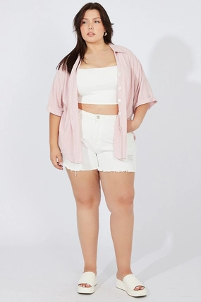 Soft touch finish Pink Relaxed Shirt Short Sleeve Textured
