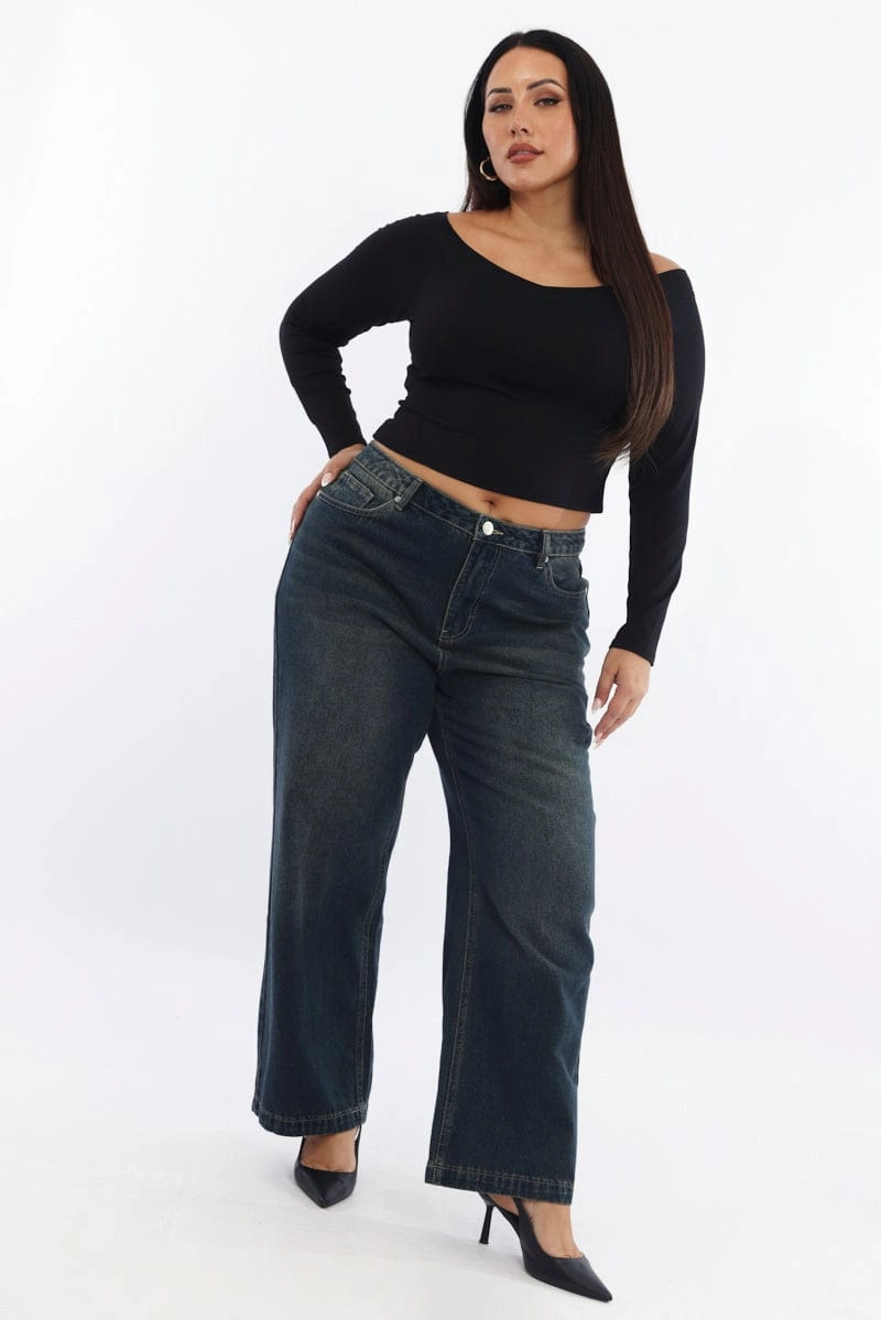 Denim Baggy Jeans High rise Quick Dry Weave Technology Casual Wear
