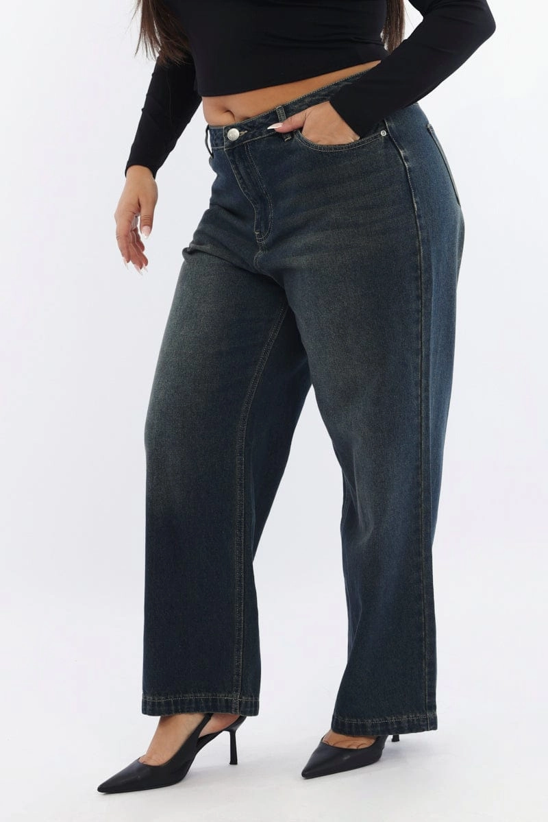 Denim Baggy Jeans High rise Moisture Wicking Technology