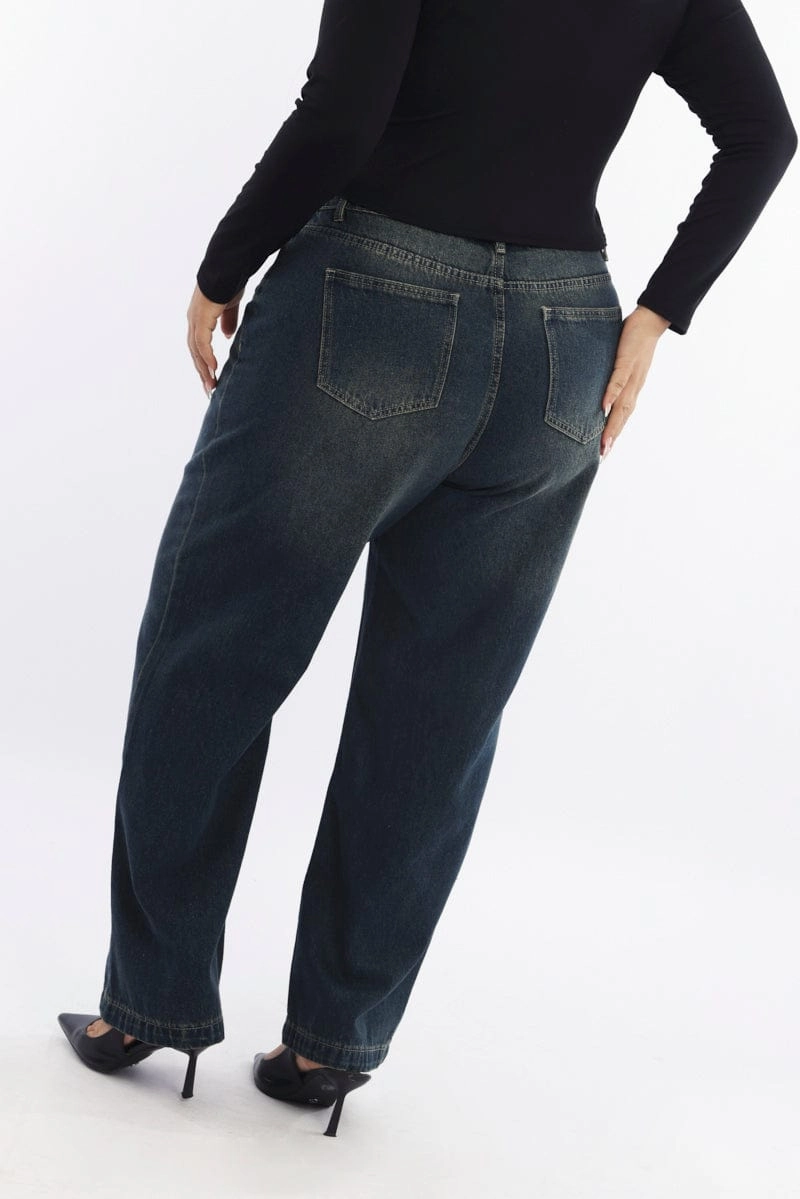 Denim Baggy Jeans High rise Reinforced Pockets Neutral Fabric