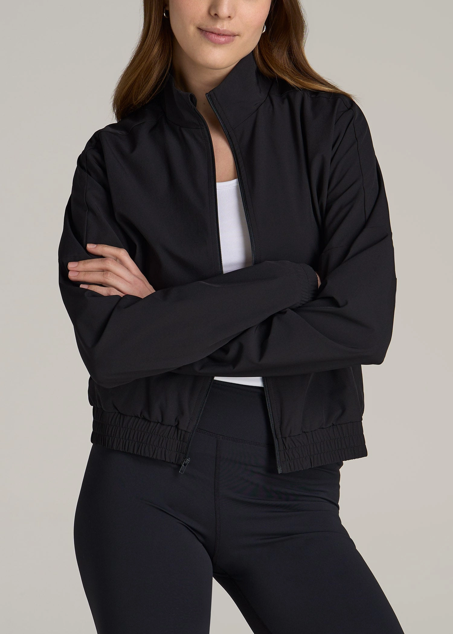 Elastic Cuff Adjustment Dual Layer Insulation Layer Up Tall Women's Jacket in Black