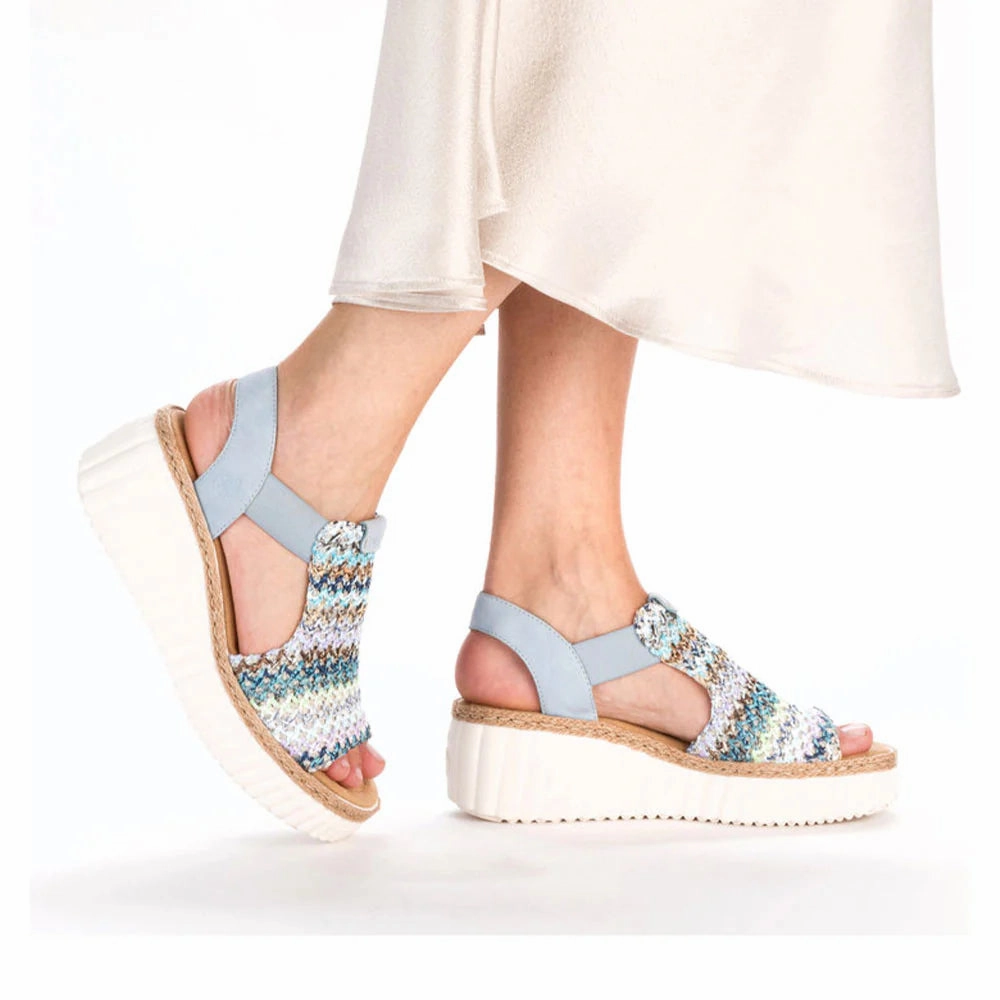 Shock absorption Breathable Design Remonte by Rieker Rose 72 Sandal - Blau-Multi/Aqua