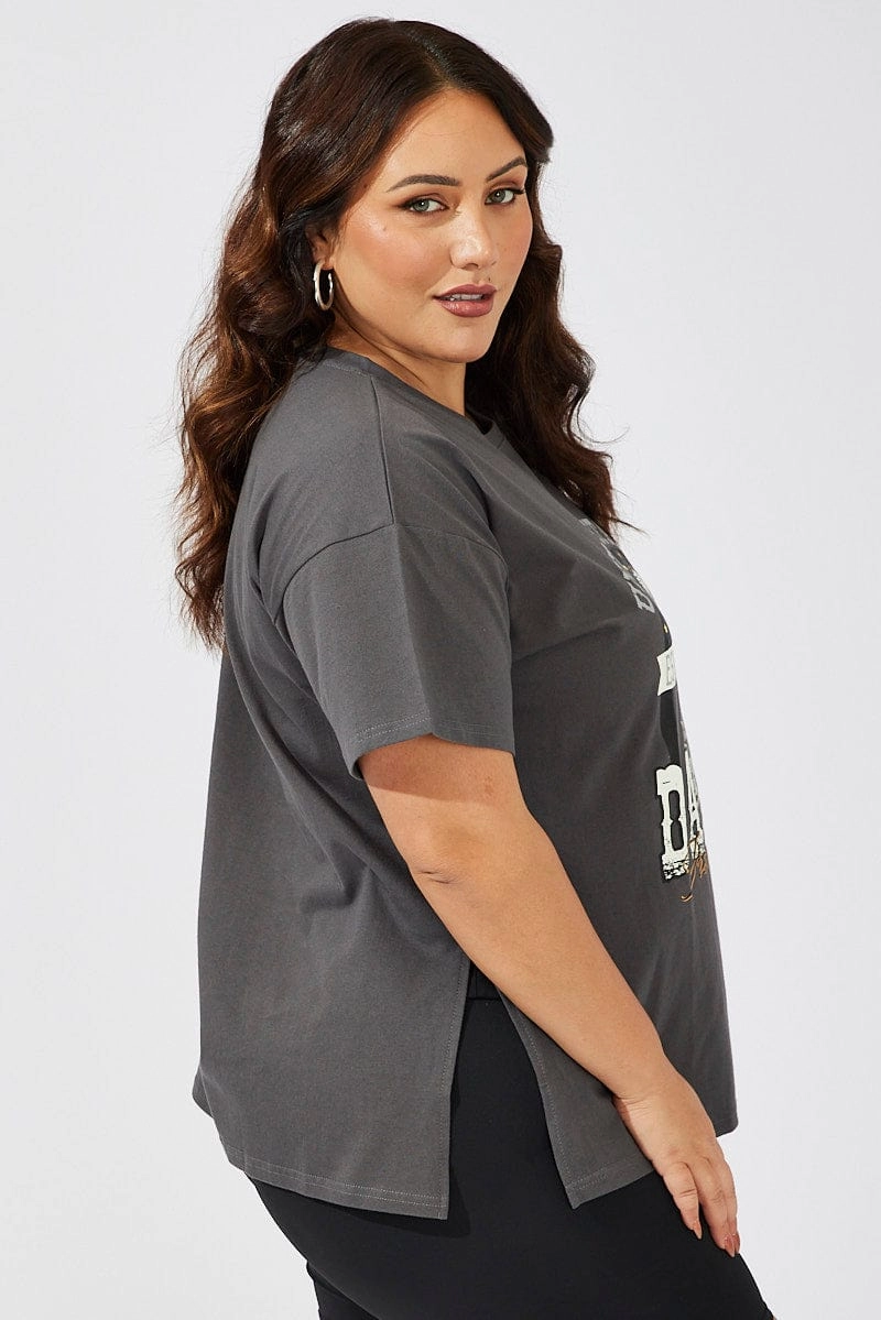 Grey Graphic T-shirt Short Sleeve Crew Neck Good stretch