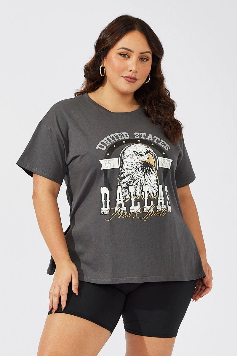 Sleek Performance Fit Active Style Grey Graphic T-shirt Short Sleeve Crew Neck