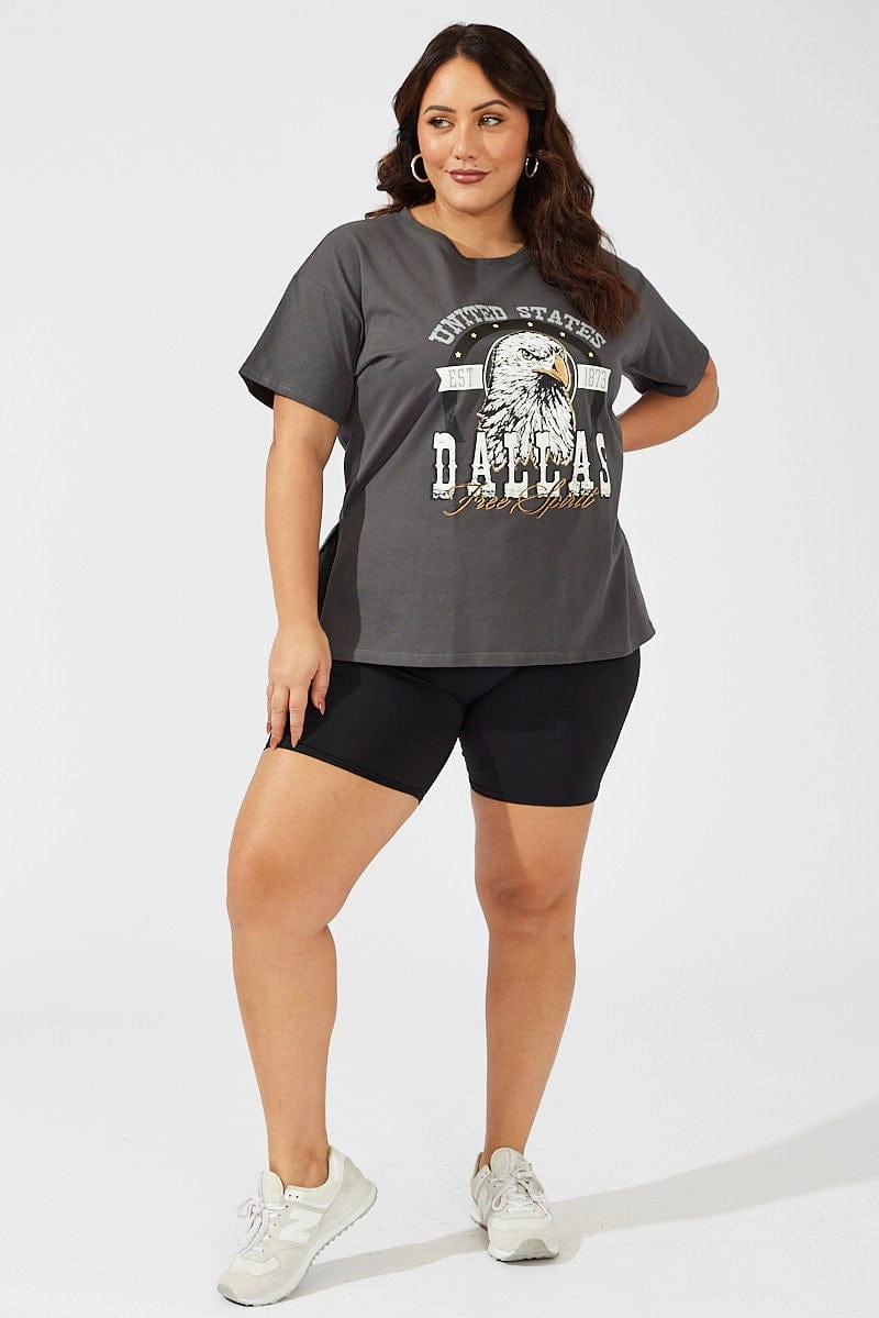 Grey Graphic T-shirt Short Sleeve Crew Neck Comfortable texture