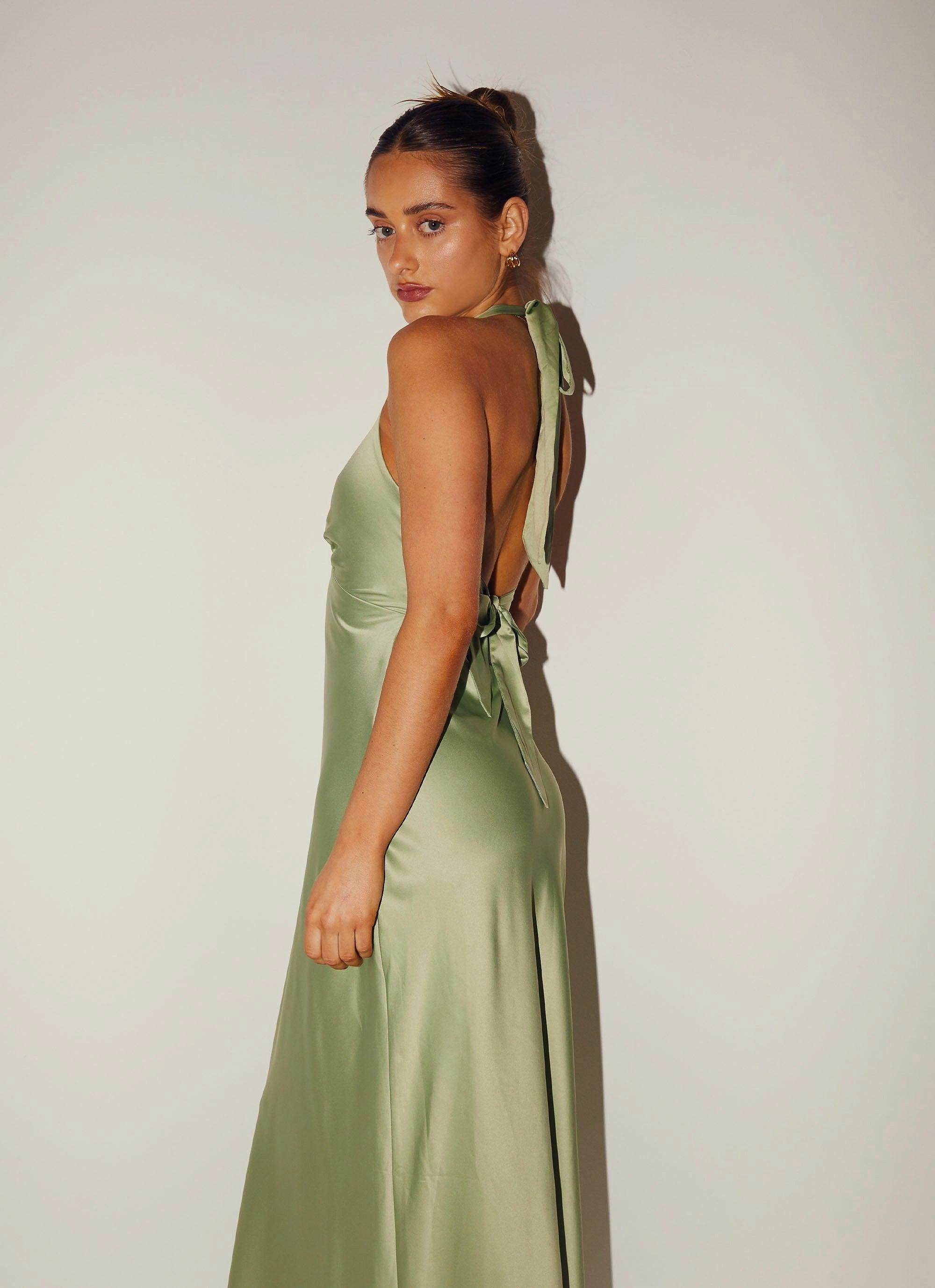 Heavy Hearted Satin Maxi Dress - Sage Dreamy Presence