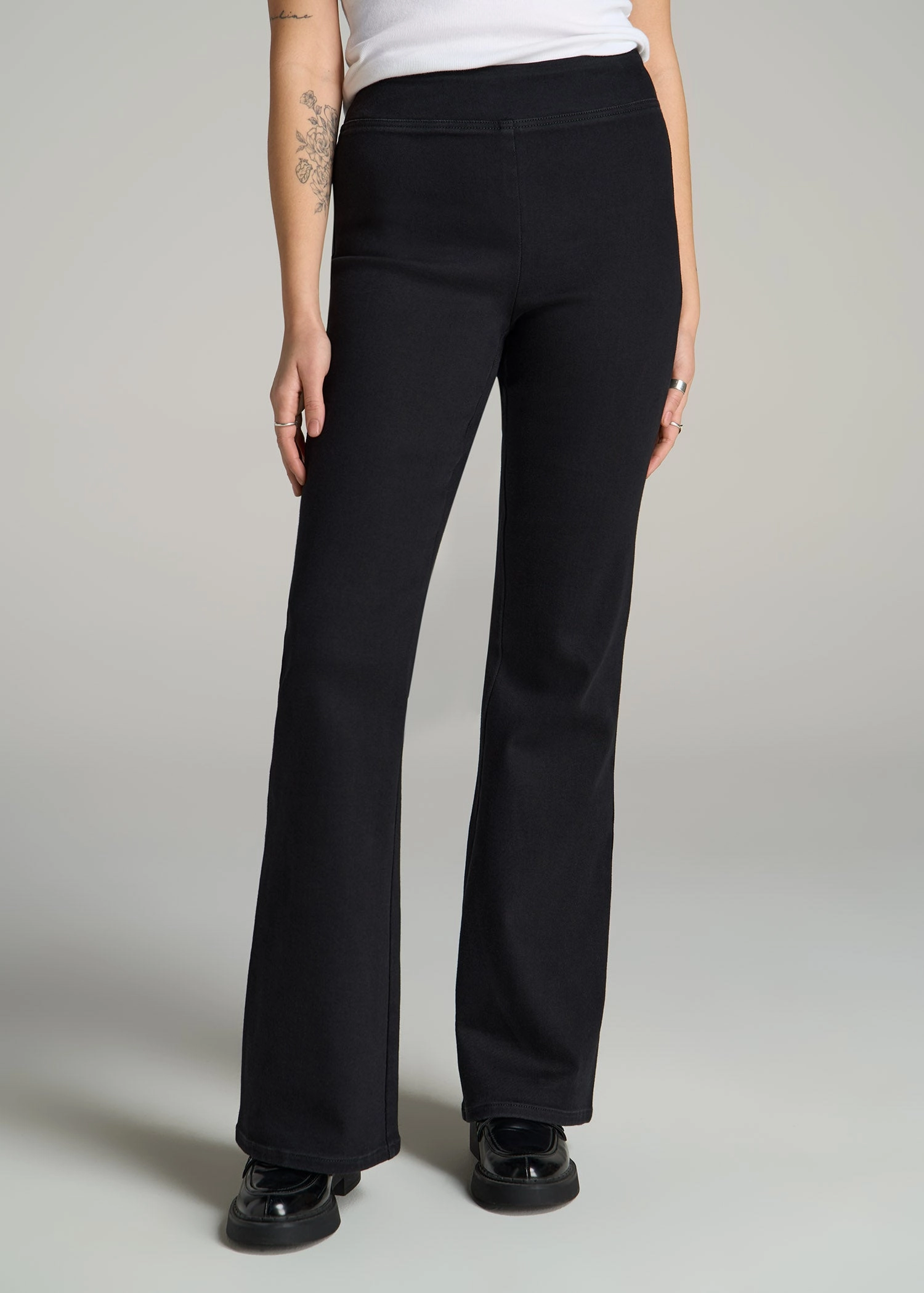 Chloe Pull-on Flare Jeans for Tall Women in Washed Black Body shaping
