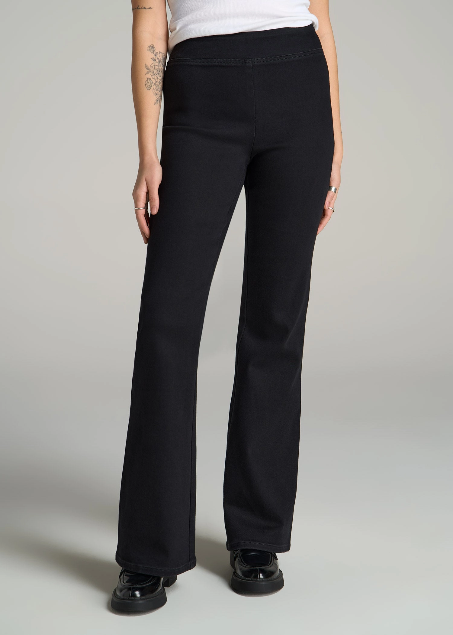 Chloe Pull-on Flare Jeans for Tall Women in Washed Black Comfortable Fit Design