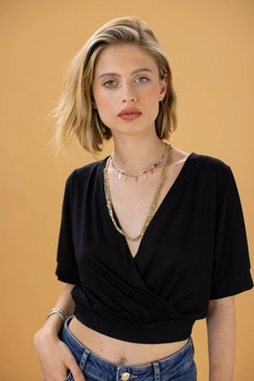 Crop Top Paloma Black Wide Shoulder Cut FlexibleWaistband