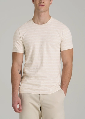 Structured Shoulder REGULAR-FIT Striped Tee for Tall Men in Heathered Oatmeal and White Stripe