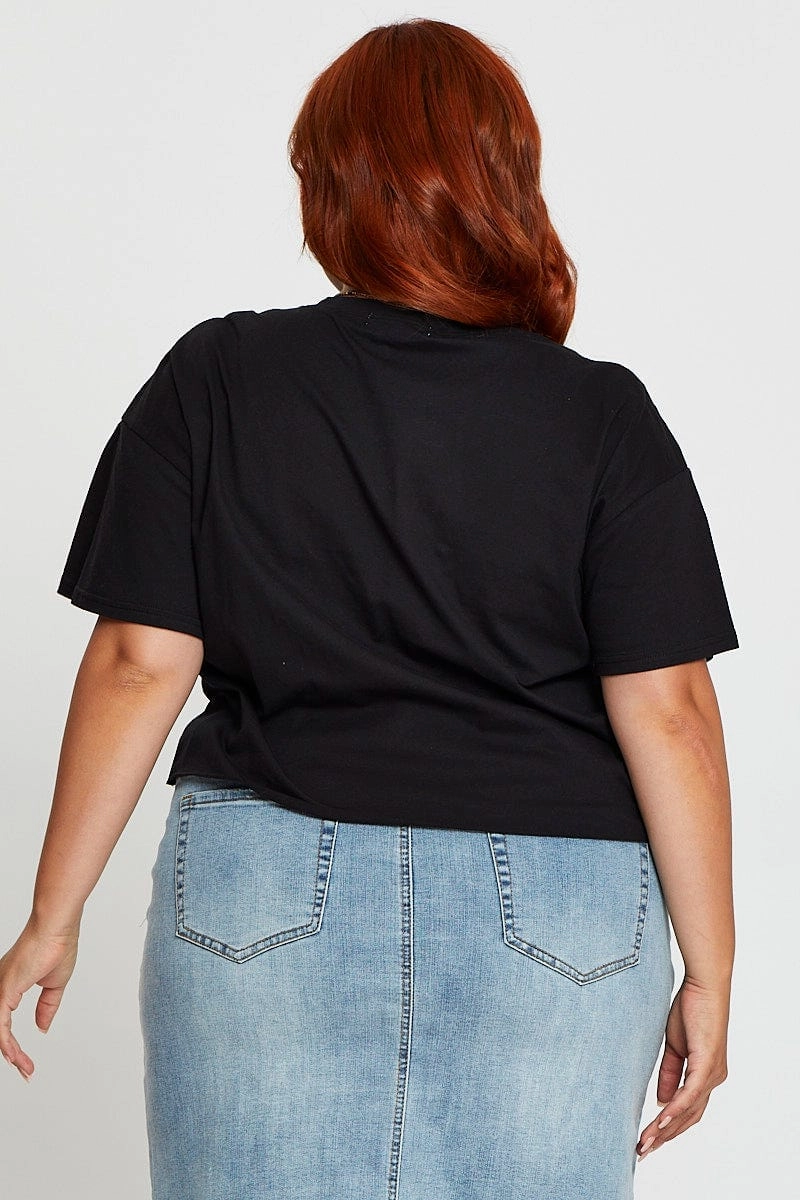 Black Crop T-shirt New York Embroidered Cotton Semi Sporty Chic Elegant