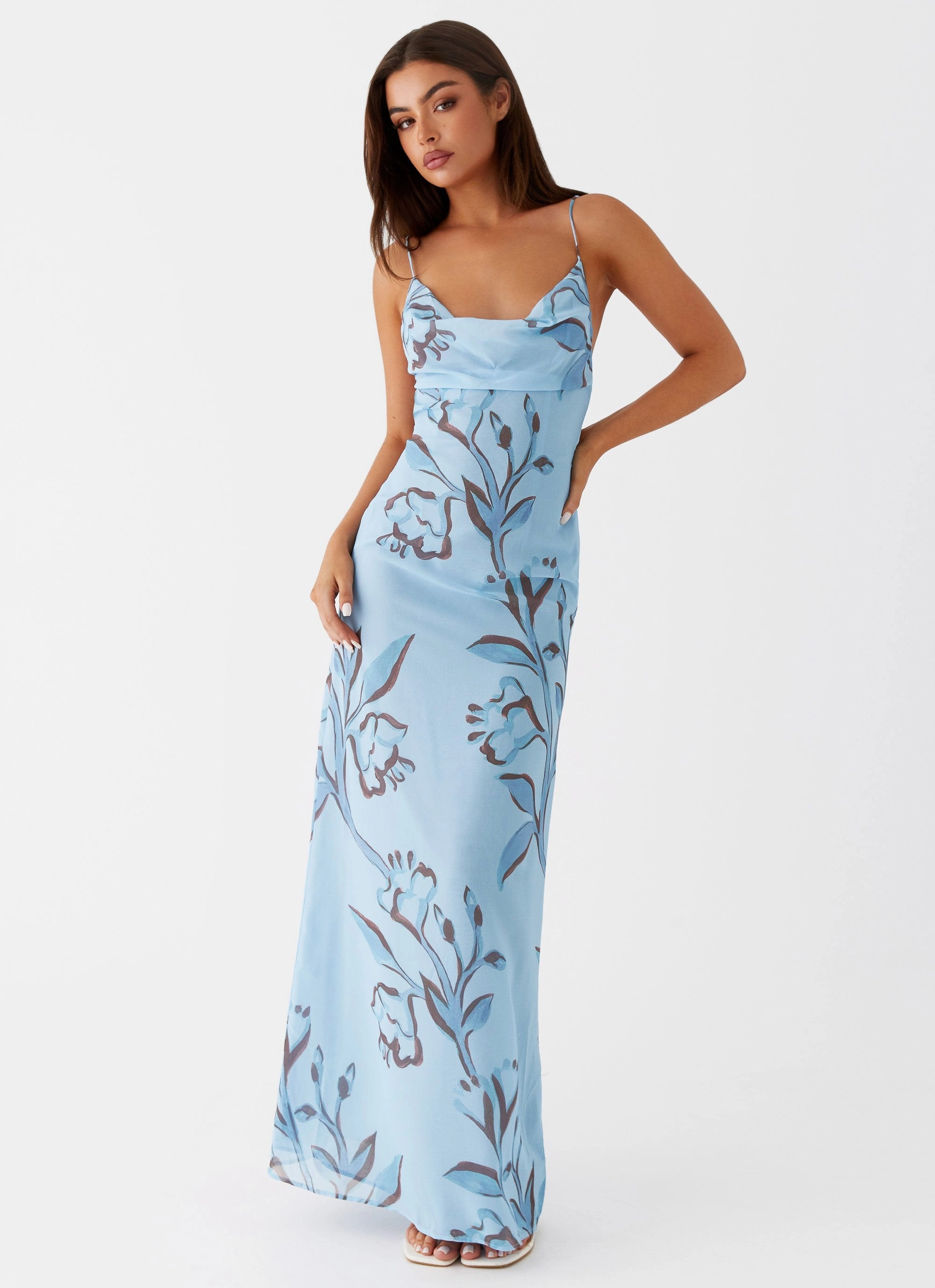 Curvy Glam Shine Moment Felicia Daisy Maxi Dress - Blue Floral
