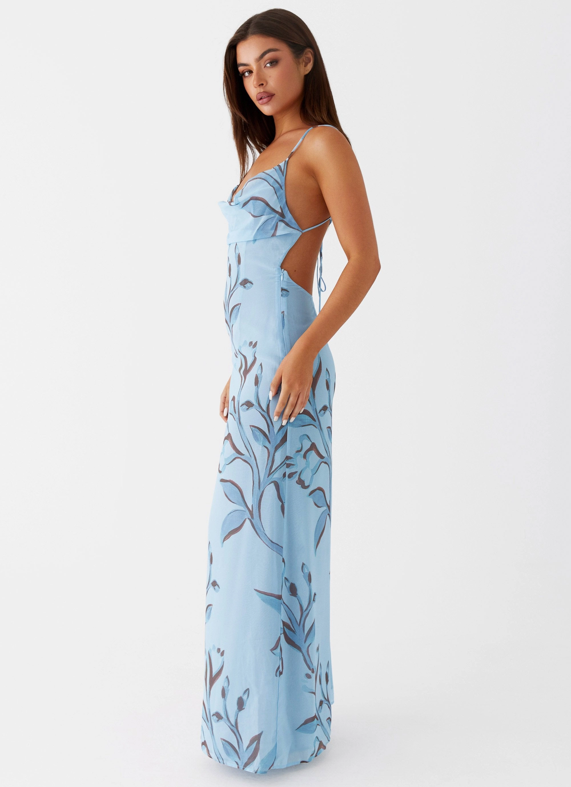 Casual Look Coral Soft Felicia Daisy Maxi Dress - Blue Floral