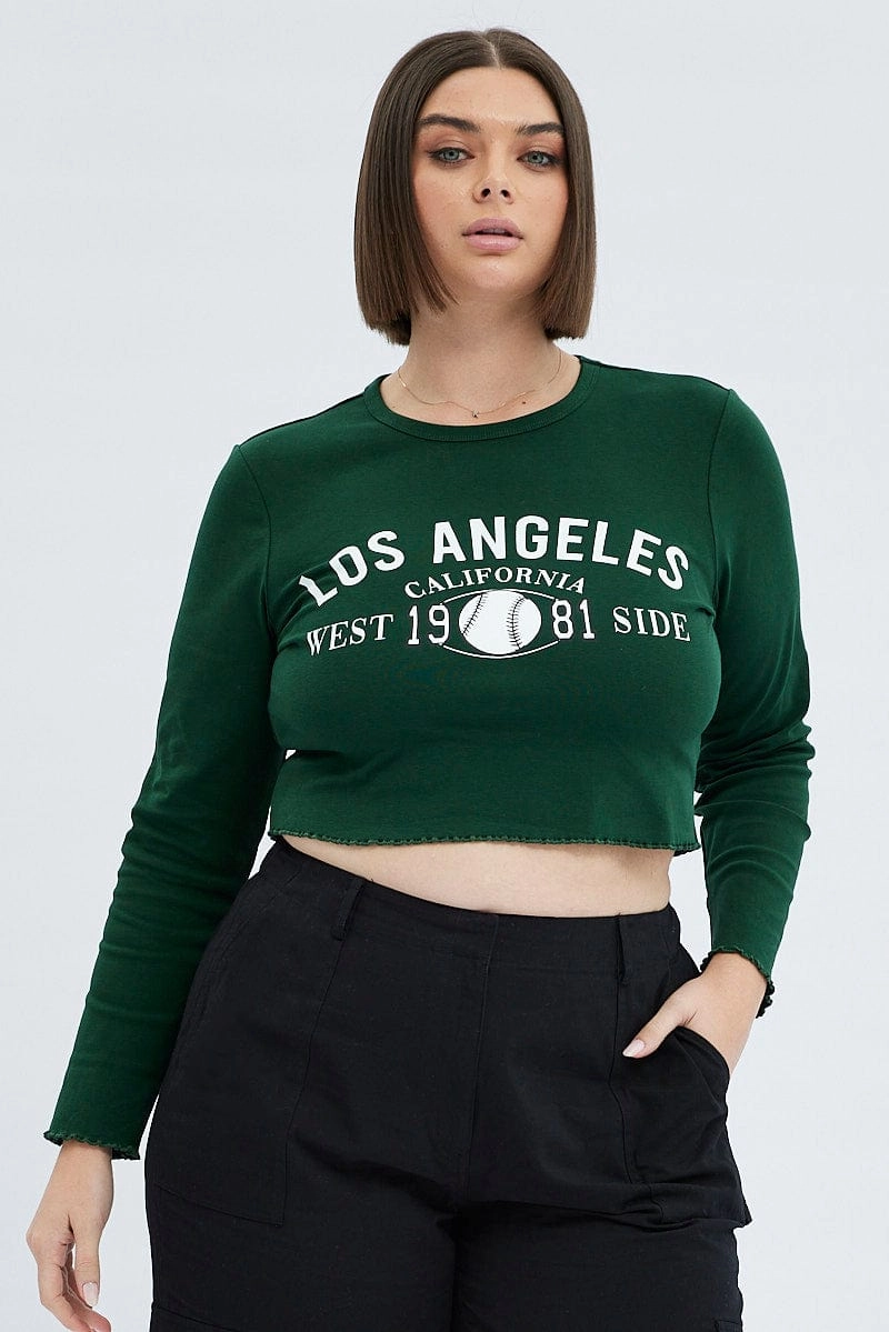 Chilly Comfort Comfort Wear Fit Green Graphic T-shirt Long Sleeve Crew Neck