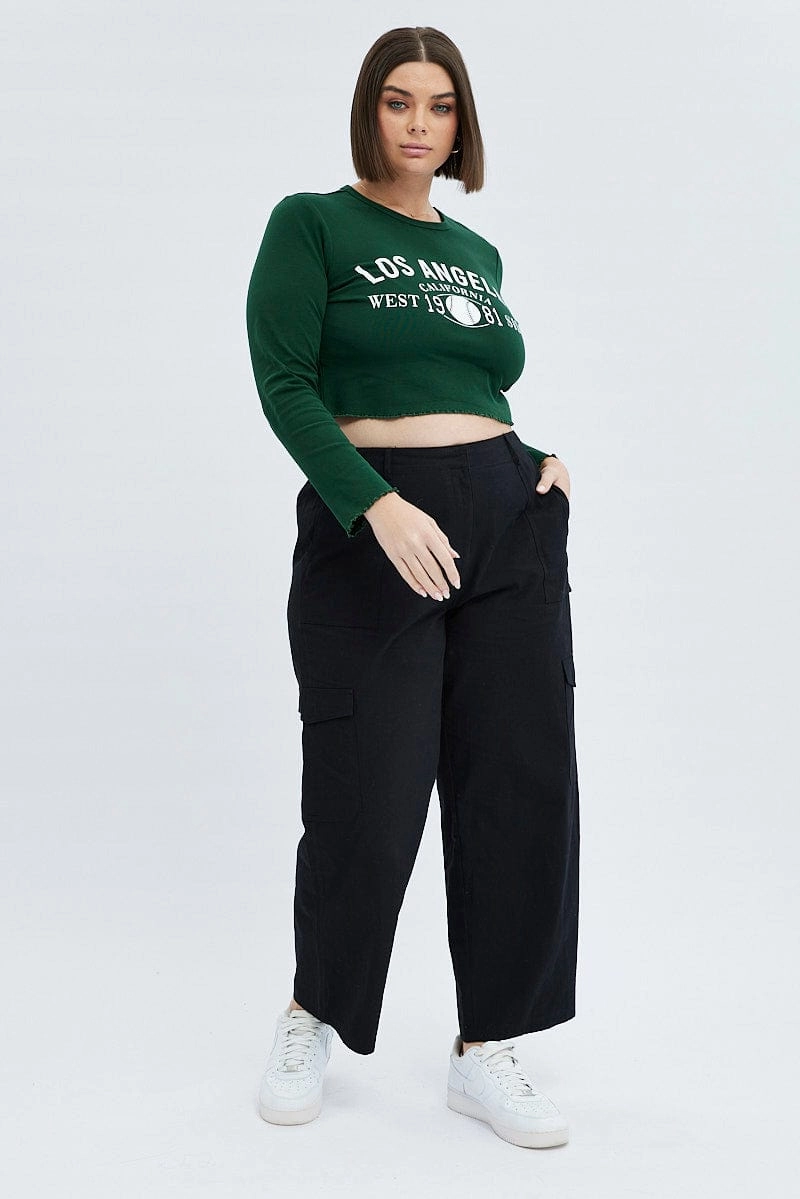 Green Graphic T-shirt Long Sleeve Crew Neck Cool Layer Wear