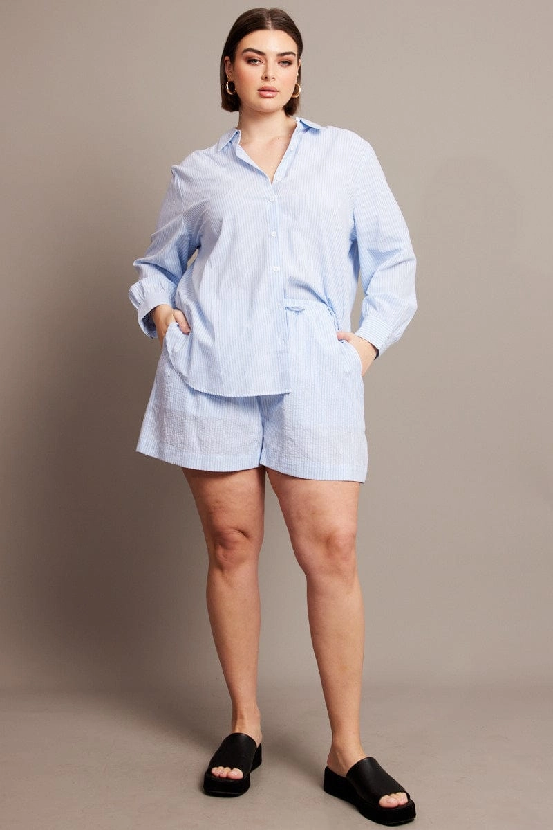 Slim Waist OdorControlTech Blue Stripe Shorts Elasticated Waist