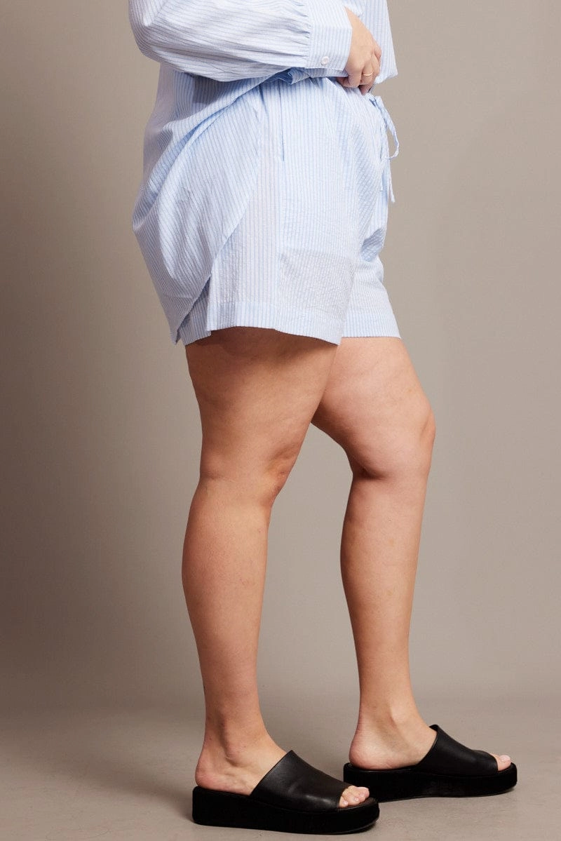 Blue Stripe Shorts Elasticated Waist art industry